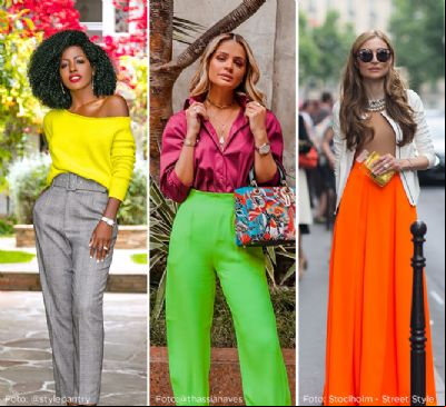 Com cores neon e casaco pel